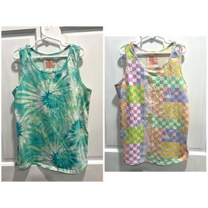 LOT OF 2 Cat & Jack Summer Tanks SIZE XL 14 Girls Tie Dye Checkered Pre Loved